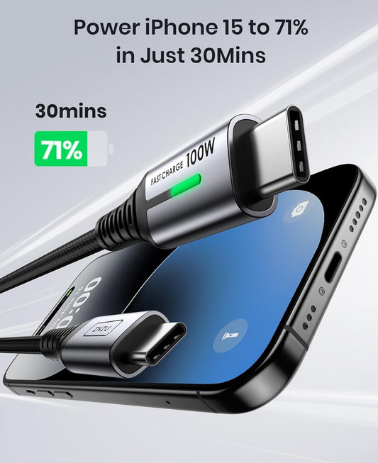 INIU USB C-kabel, [2m/6.6vt] 100W PD USBC na USBC-laaierkabel Vinnige laai, Nylon Gevlegde Tipe C na C-kragkabel Datakabel USB-C vir iPad Air MacBook Pro iPhone 16 15 Samsung Galaxy S23 S22 A9