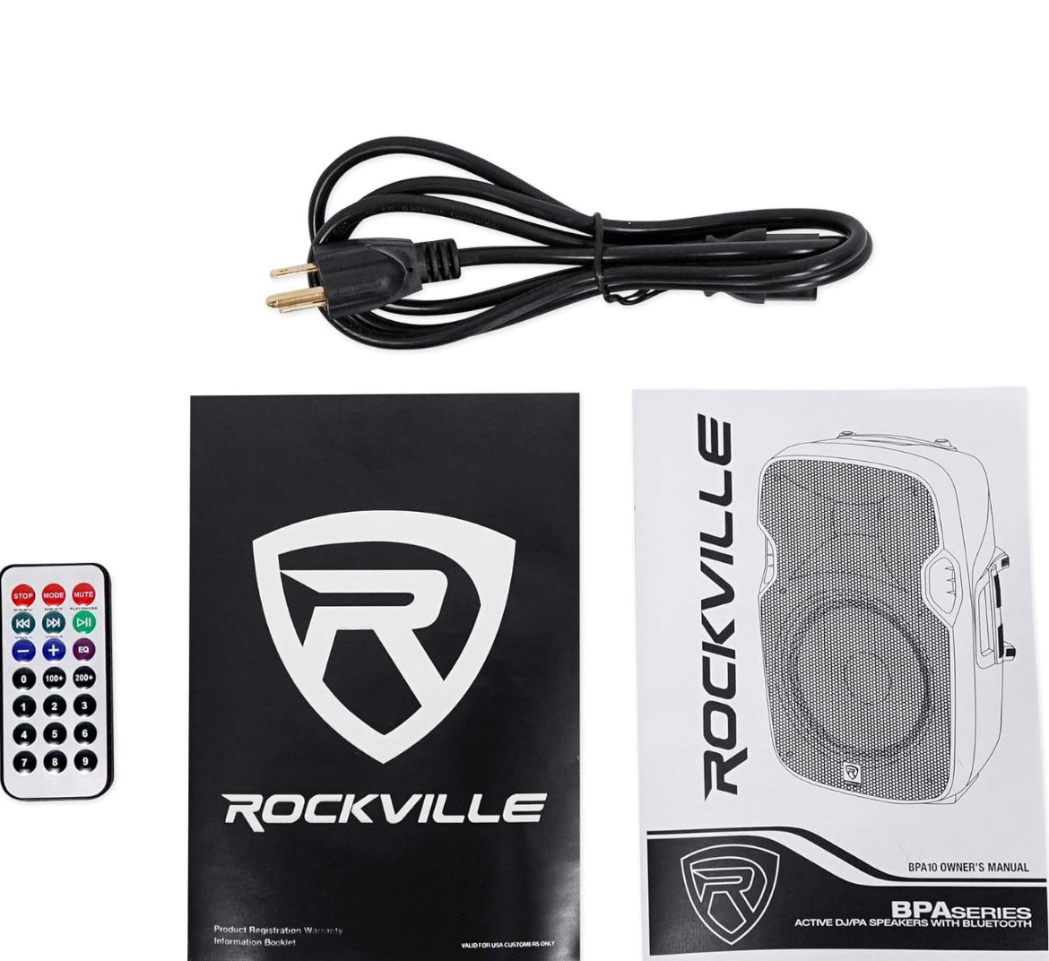 Rockville BPA10 10" 400W Powered PA DJ Speaker with Bluetooth, XLR, 1/4", RCA, 1/8" Inputs, USB/SD Music Player, Deep Bass, Remote Included