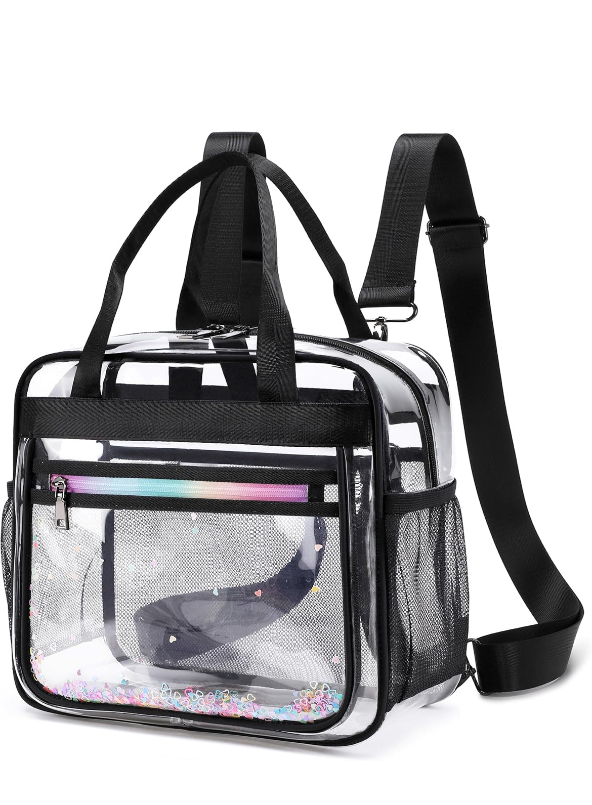 Clear Beach Bag Travel Tote Transparent Backpack for Women Girls Stadium Approved Crossbody Messenger Shoulder Handbag