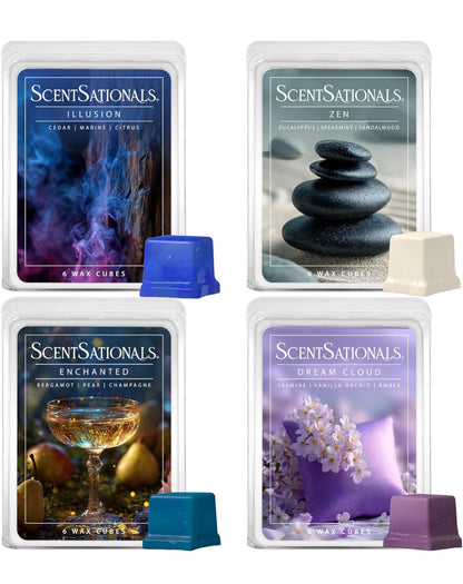 Scentsationals Wax Melts Moodscapes – Includes Zen, Illusion, Enchanted & Dream Cloud – 10oz (Pack of 4)