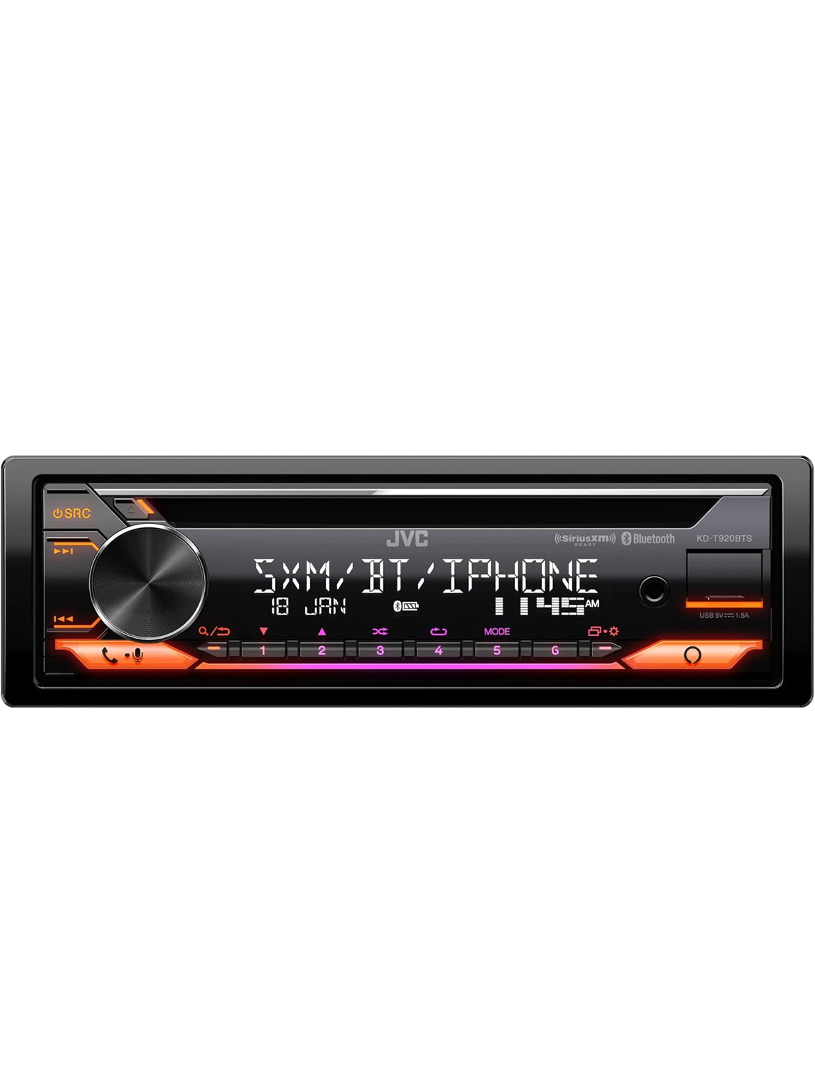JVC KD-T920BTS-motorstereo met Bluetooth, vooraansluiting vir USB, AUX, Amazon Alexa, SiriusXM Radio Ready, hoëkrag-versterker