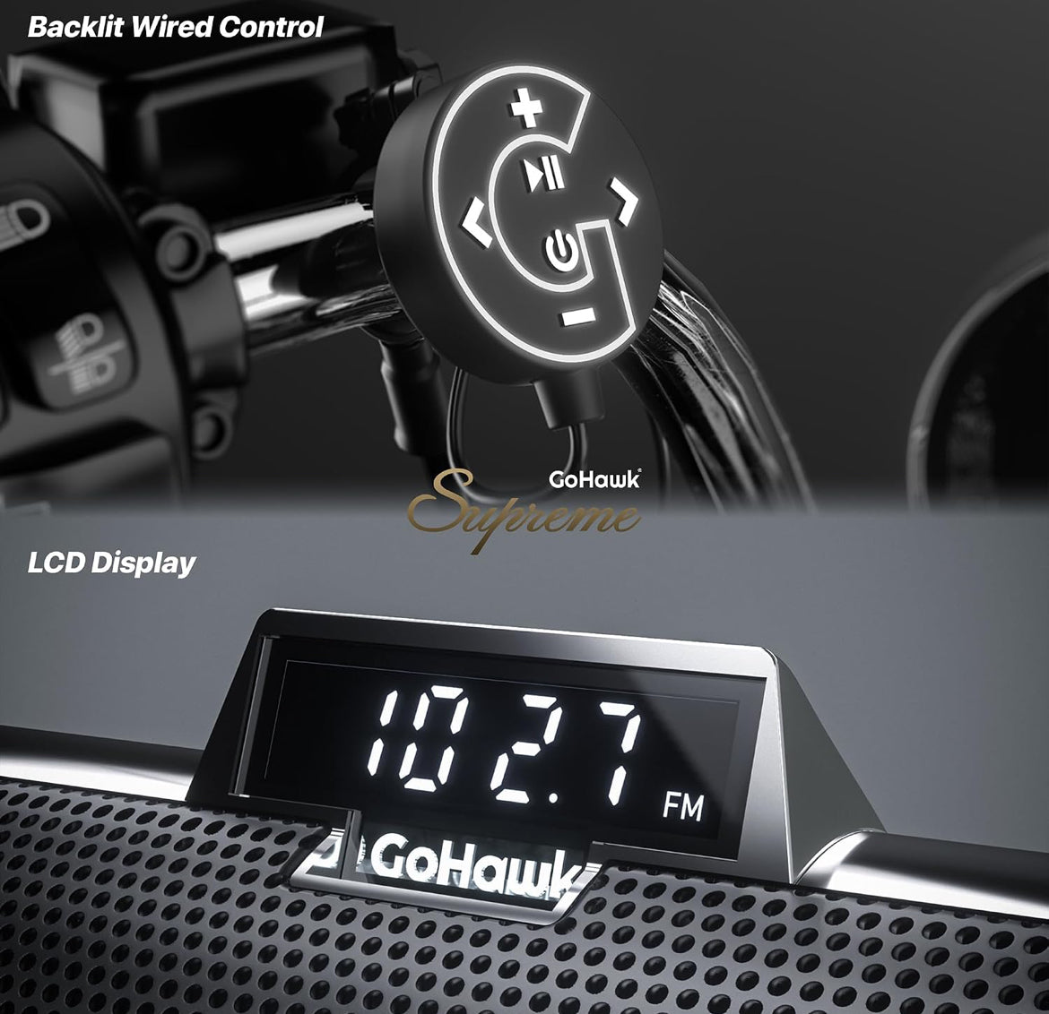 Motorcycle Speakers Bluetooth 6-Speaker Radio Audio SystemWaterproof Aluminum Sound Bar, Built-in Amp, LED light, Remote Control, FM Radio/USB/AUX