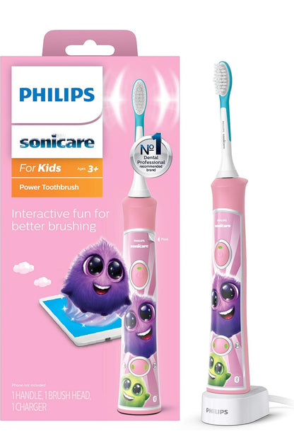 Philips Sonicare for Kids 3+ Bluetooth-gekoppelde Herlaaibare Elektriese Kragtandeborsel, Interaktief vir Beter Borsel, Pienk, HX6351/41