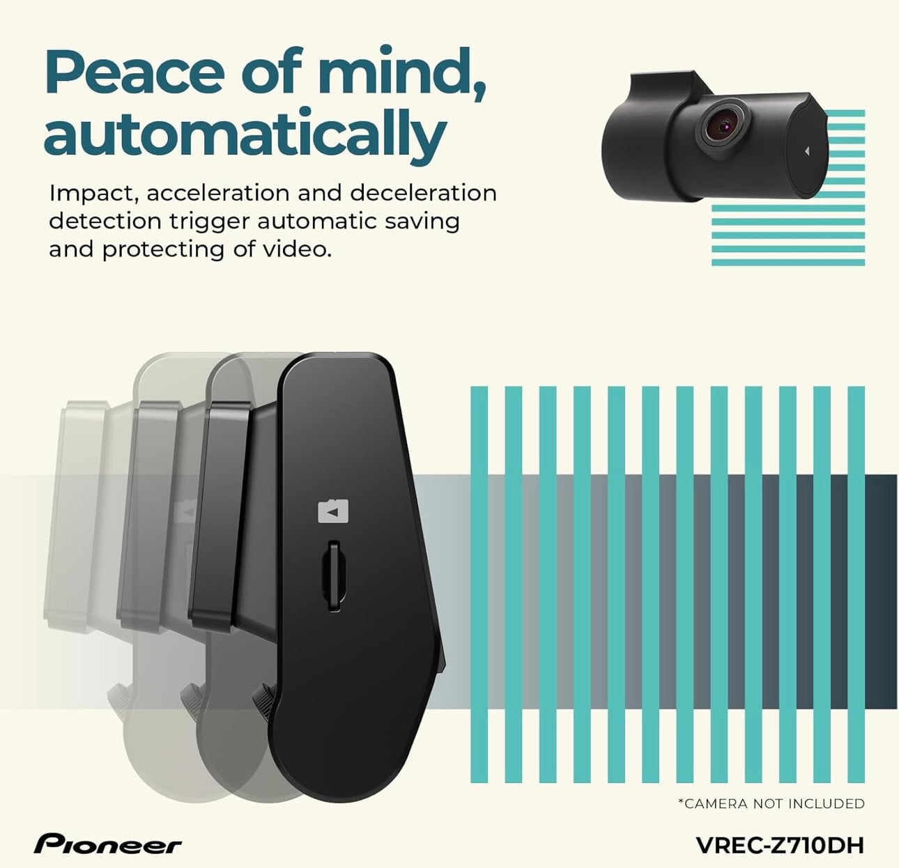 Pioneer VREC-Z710DH - Hoëdefinisie Dash Cam, 4K Ultra HD-opname, Dubbelkanaal, GPS-opsporing, Wi-Fi-konnektiwiteit, en Gevorderde Bestuurderbystandstelsels