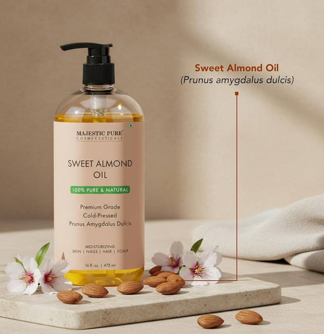 PURE Soet Amandelolie, Triple A Graad Kwaliteit, Suiwer en Natuurlik uit Spanje, Koue Gepars, (Verpakking Kan Verskil) - 16 fl. Oz