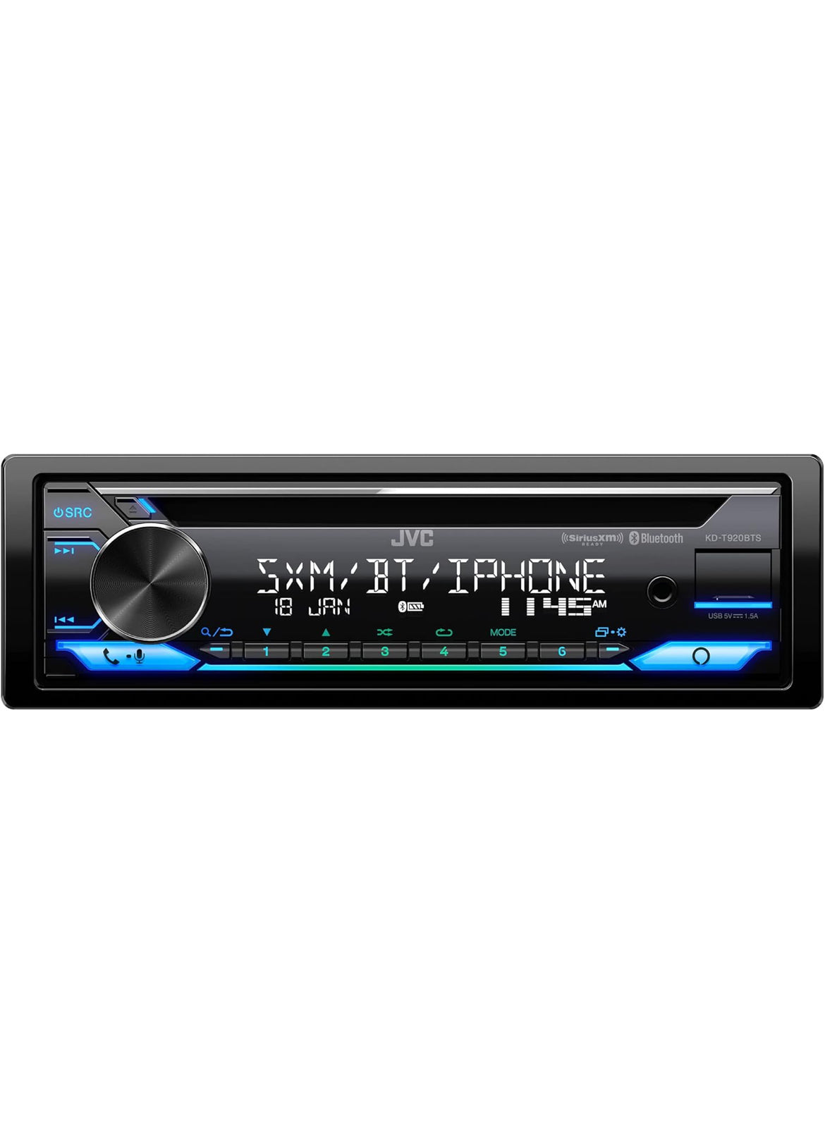 JVC KD-T920BTS Car Stereo with Bluetooth, Front USB, AUX, Amazon Alexa, SiriusXM Radio Ready, Hi-Power Amplifier