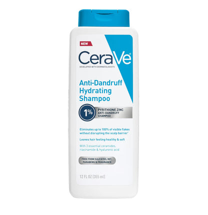 CeraVe Hidrerende Anti-Roos Sjampoe, 1% Pirition Sinks Roosbehandeling Elimineer Skilfers & Jeukerige Kopvelverligting, Sulfaatvry (355 ml)