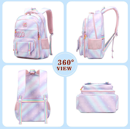 Girls Backpack 15.6 Inch Laptop School Bag Cute Kids Kindergarten Elementary Backpacks Middle Schoolbag Large Bookbags for Women Teens Students Anti Theft Travel Daypack (Purple)