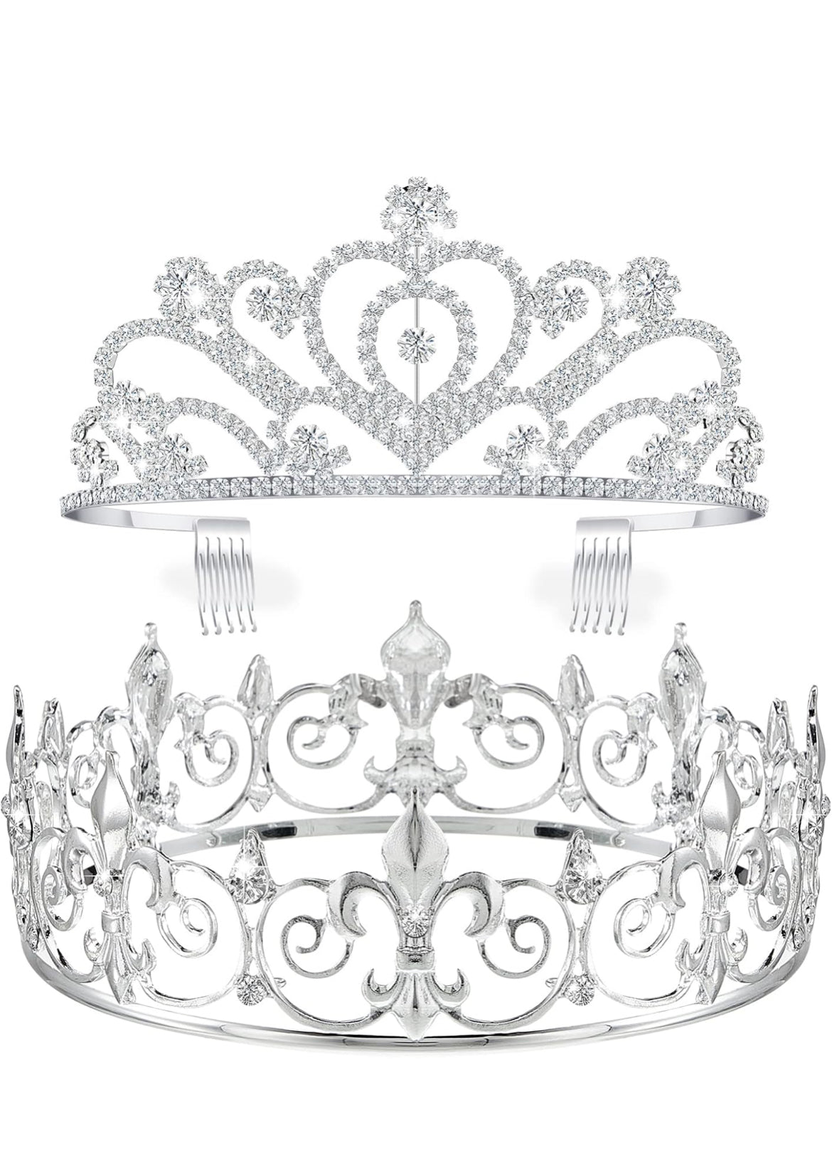 2 Stuks Homecoming King Kroon Metaal Kristal Koninklike Tiara Kroon vir Mans Vroue Bruidegom Bruid Prinses Trou Halloween
