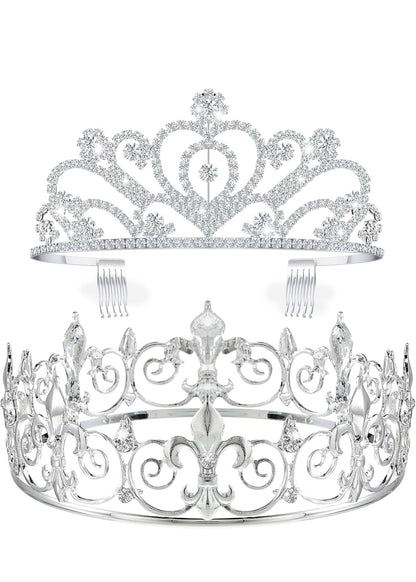 2 Stuks Homecoming King Kroon Metaal Kristal Koninklike Tiara Kroon vir Mans Vroue Bruidegom Bruid Prinses Trou Halloween