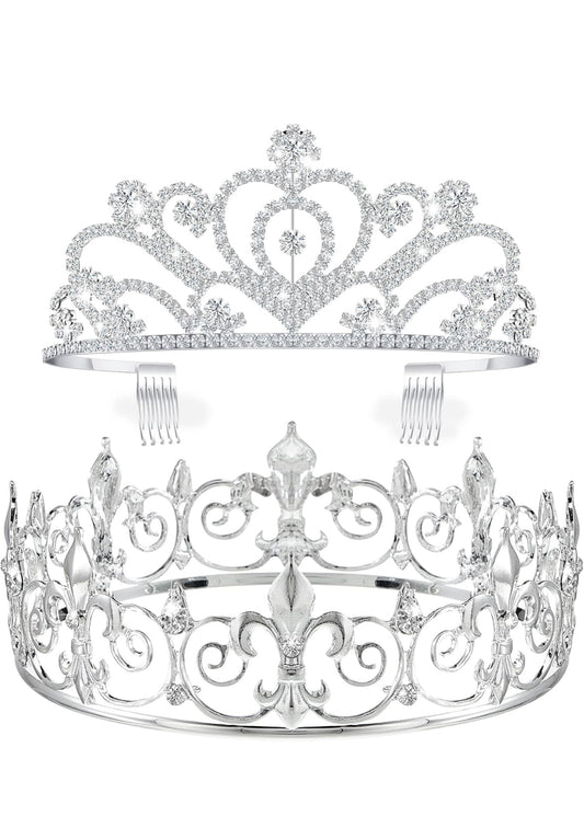 2 Stuks Homecoming King Kroon Metaal Kristal Koninklike Tiara Kroon vir Mans Vroue Bruidegom Bruid Prinses Trou Halloween
