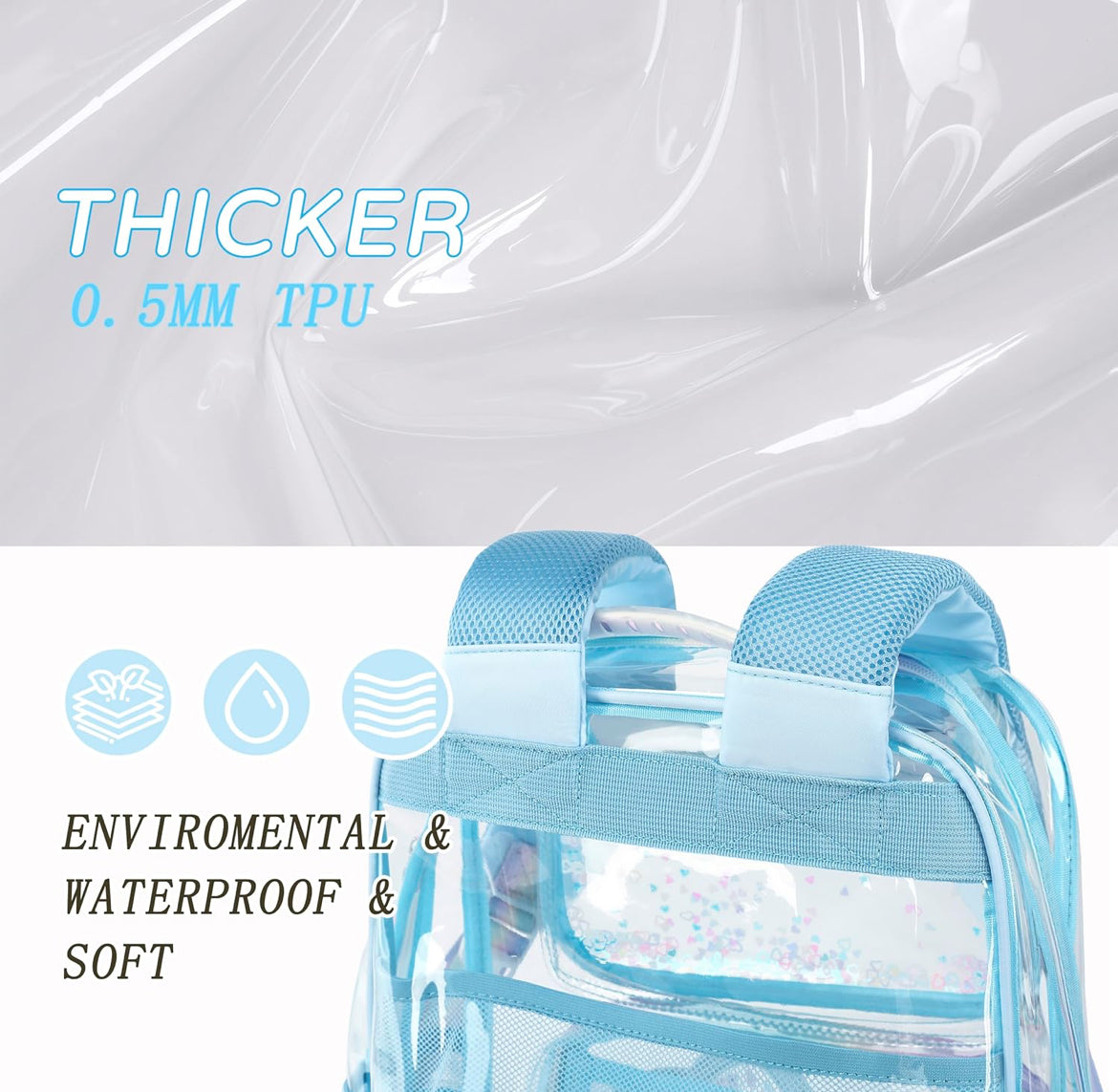 Clear Backpack for Girls Women Transparent Kids Elementary College School Bag Travel Laptop Backpacks Large Bookbags (Blue)