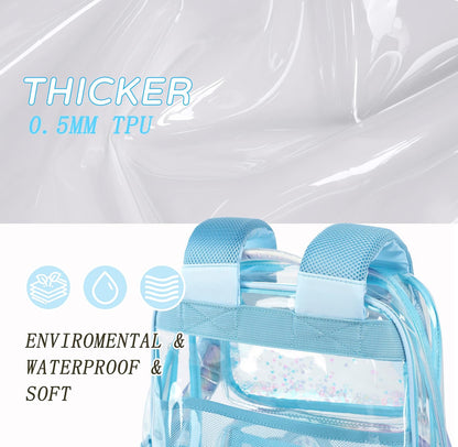Clear Backpack for Girls Women Transparent Kids Elementary College School Bag Travel Laptop Backpacks Large Bookbags (Blue)