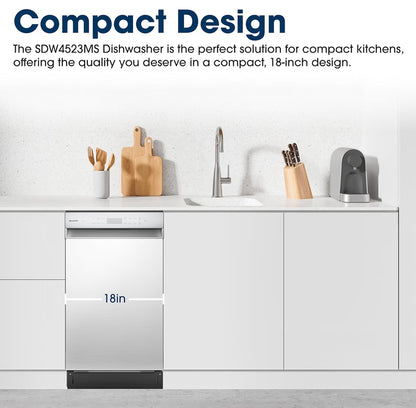 Sharp SDW4523MS 18-Inch Built-In Dishwasher, Stainless Steel, 47 dB, Third Rack, 8 Place Settings, 6 Wash Cycles
