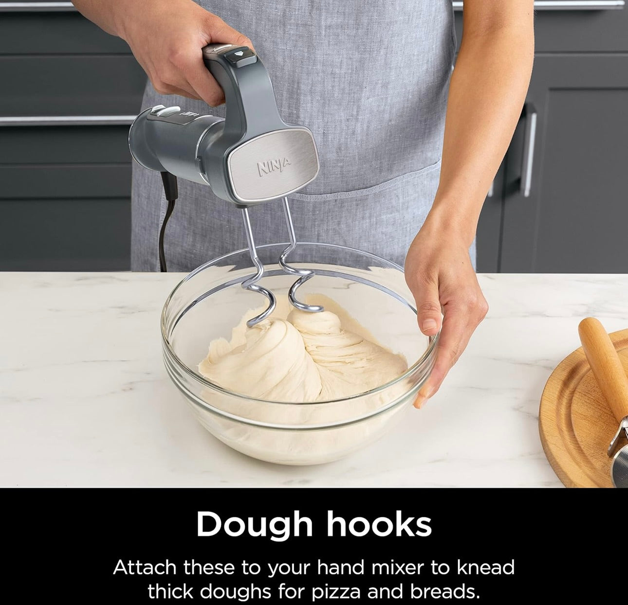 Ninja CI105BRN Foodi Power Mixer System, 750-Peak-Watt Immersion Blender and Hand Mixer - Sea Salt Gray