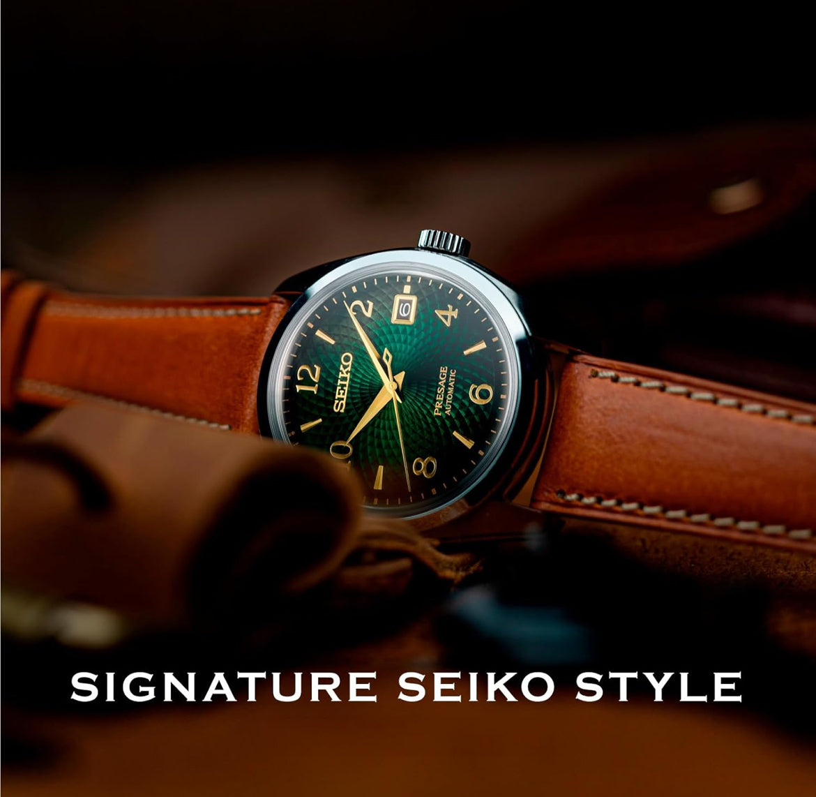 SEIKO Outomatiese Horlosie vir Mans - Presage Cocktail Time - Patroon met Goue Syfers en Datumkalender, 50m Waterbestand