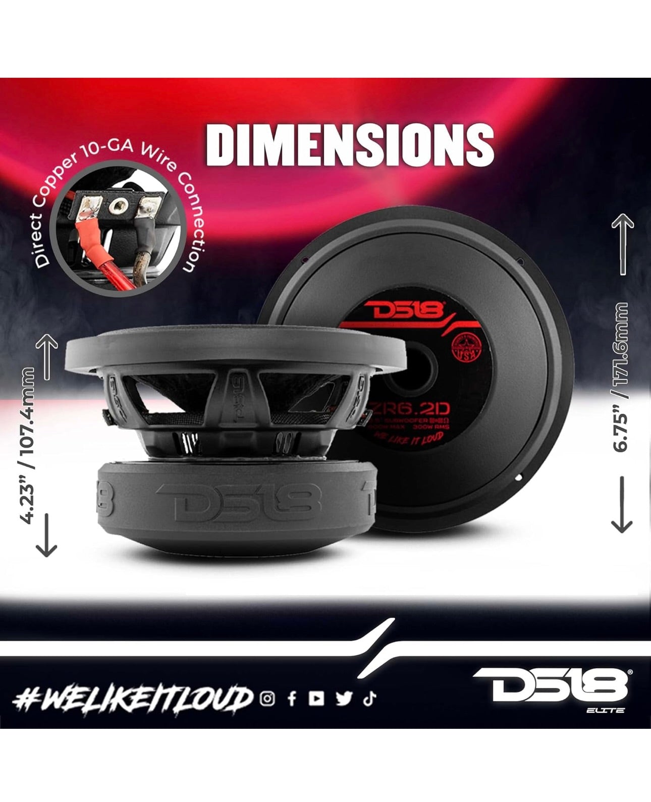 DS18 Elite-Z ZR6.2D 6.5" Car Subwoofer 600 Watts Max Power Dual Voice Coil 2-Ohm (1 PC)