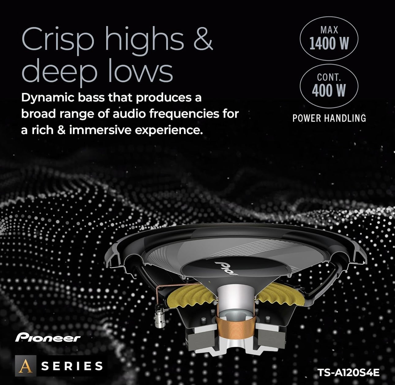 Pioneer TS-A120S4E – Kragtige 12 duim Subwoofer, 1400 Watt Piekvermoë, Enkele 4 Ohm Spreekspoel vir Diep Bas