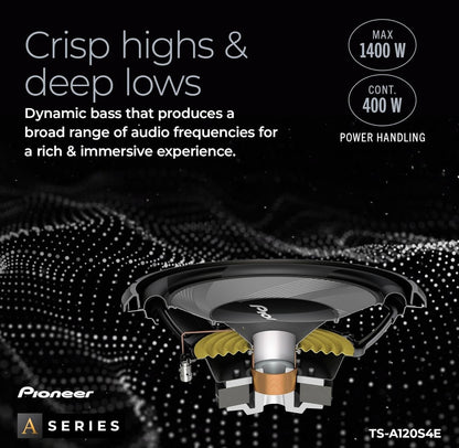 Pioneer TS-A120S4E – Kragtige 12 duim Subwoofer, 1400 Watt Piekvermoë, Enkele 4 Ohm Spreekspoel vir Diep Bas