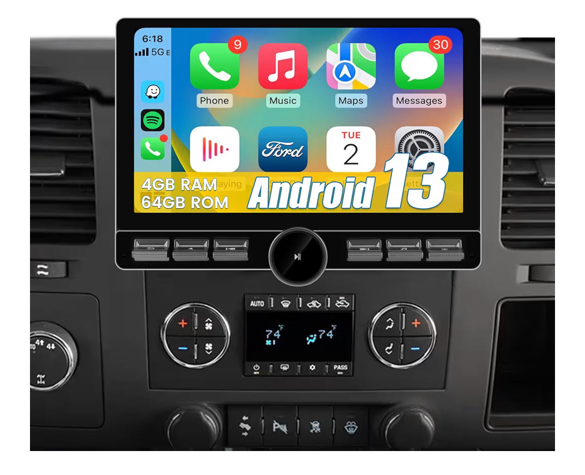 10.6" Car Stereo Qualcomm 8-Core w/ CarPlay Android Auto for 2007-2013 - Chevy Silverado, Tahoe, Equinox GMC Sierra Yukon