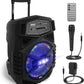 Portable Bluetooth Speaker System 12" 1000W w/ LED Lights, USB/Micro SD/FM/BT/Aux/Remote Control/Mic & Guitar Inputs, Built-in Rechargeable Battery w/ Wheels & Handle Bar