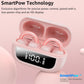 Open Ear Clip Earbuds, Lightweight Comfort 40H Play BT w/ Smart Digital Display - Pink