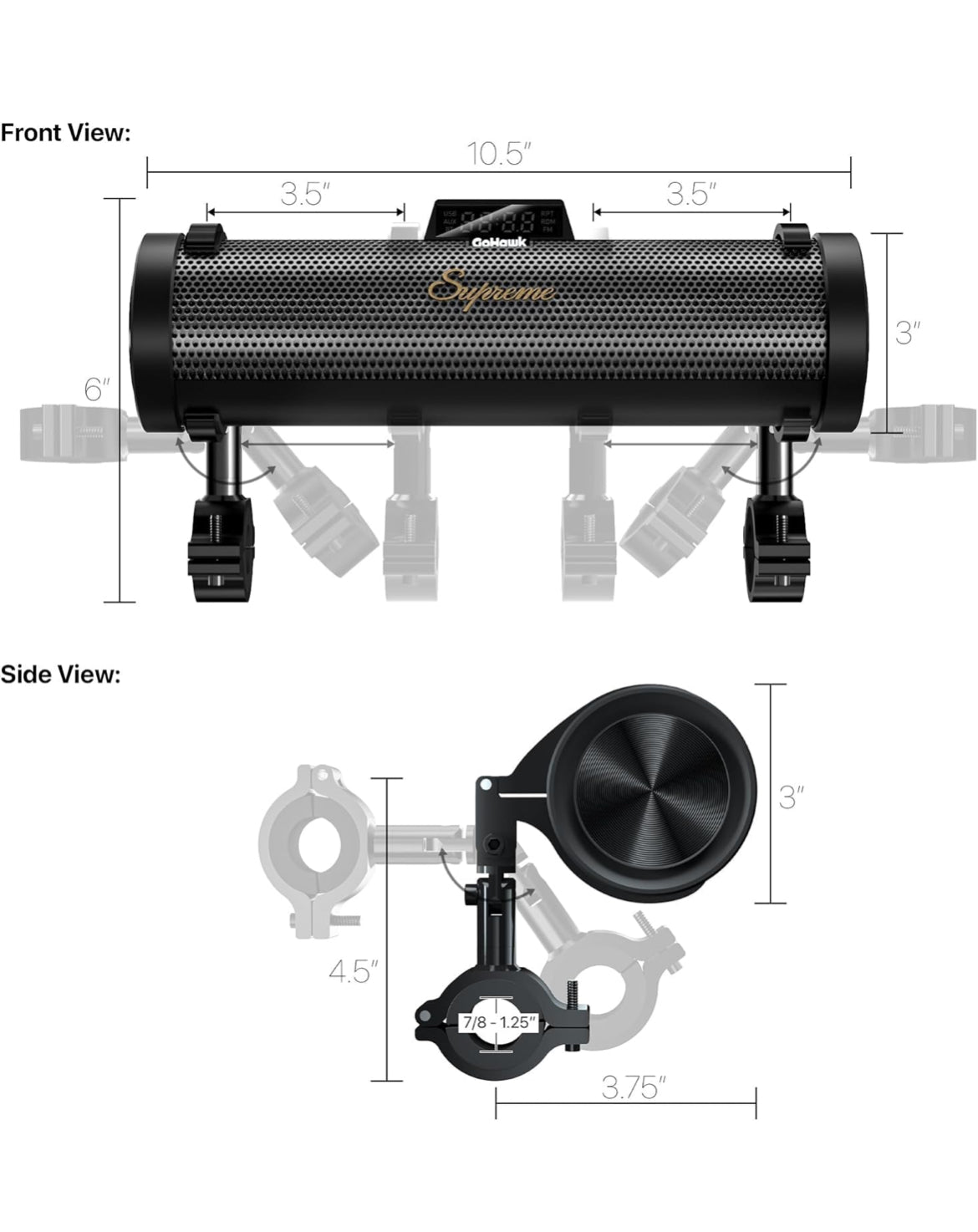 Motorcycle Speakers Bluetooth 6-Speaker Radio Audio System
Waterproof Aluminum Sound Bar, Built-in Amplifier, LED light, Remote Control, FM Radio/USB/AUX, Perfect for Harley ATV