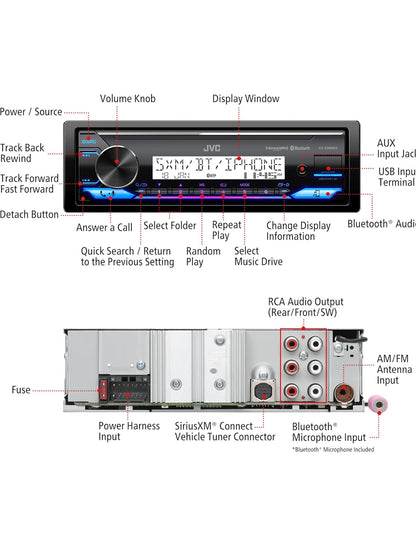 JVC KD-X38MBS Motor- en Mariene Digitale Media Ontvanger met Bluetooth, USB, SiriusXM Gereed, Versoenbaar met Amazon Alexa, Konformeel Bedekte PCB