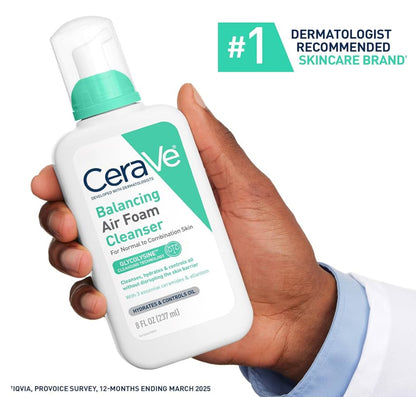 CeraVe Balancing Air Foam Gesigwas vir Kombinasievel, 8Uur Oliebeheer + 24Uur Hidrasie met Glikolisien & 3 Essensiële Seramiede (237ml)