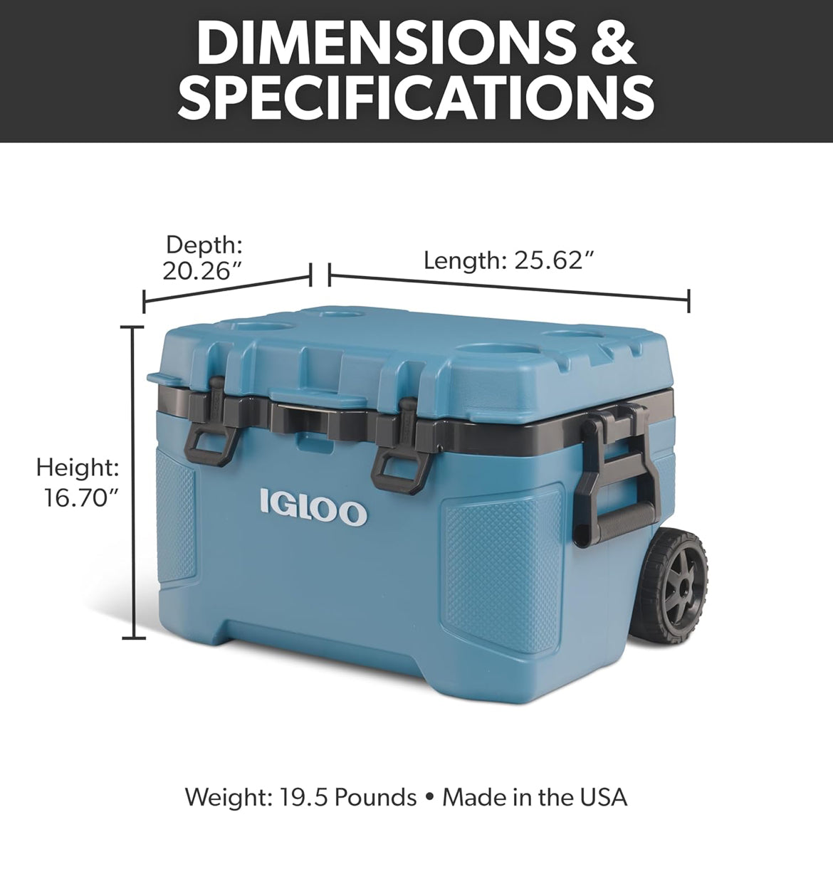 Igloo Trailmate 52Qt Wheeled Cooler, Insulated Hard Shell Ice Chest - Modern Blue