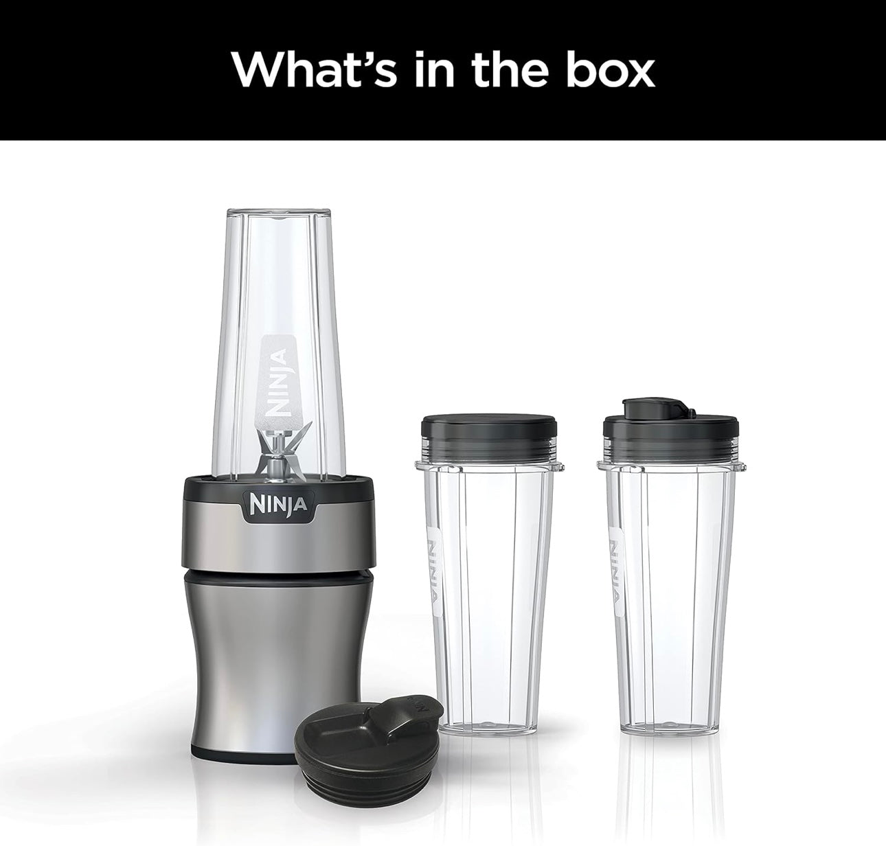 Ninja BN301 Nutri-Blender Plus Compact Personal Blender, 900-Peak-Watt Motor (3) 20 oz. To-Go Cups, (2) Spout-Lids (1) Storage-Lid, Dishwasher Safe - Silver