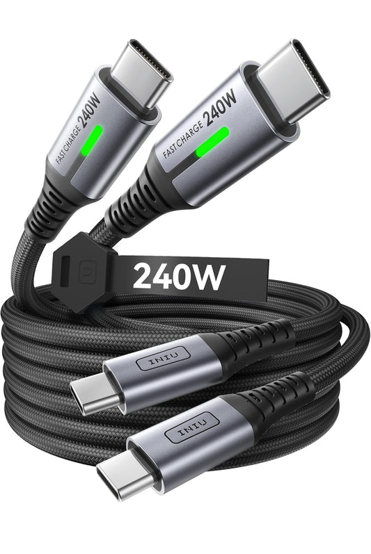 INIU USB C na USB C Kabel, 240W Vinnig Laai [2m, 2-pak] Tipe C Laaierkoord, Gevlegte USBC Foonlaaierkabel vir iPhone 16 15 Pro Samsung S24 S23 Skootrekenaars MacBook iPad Switch Steam Deck ens.