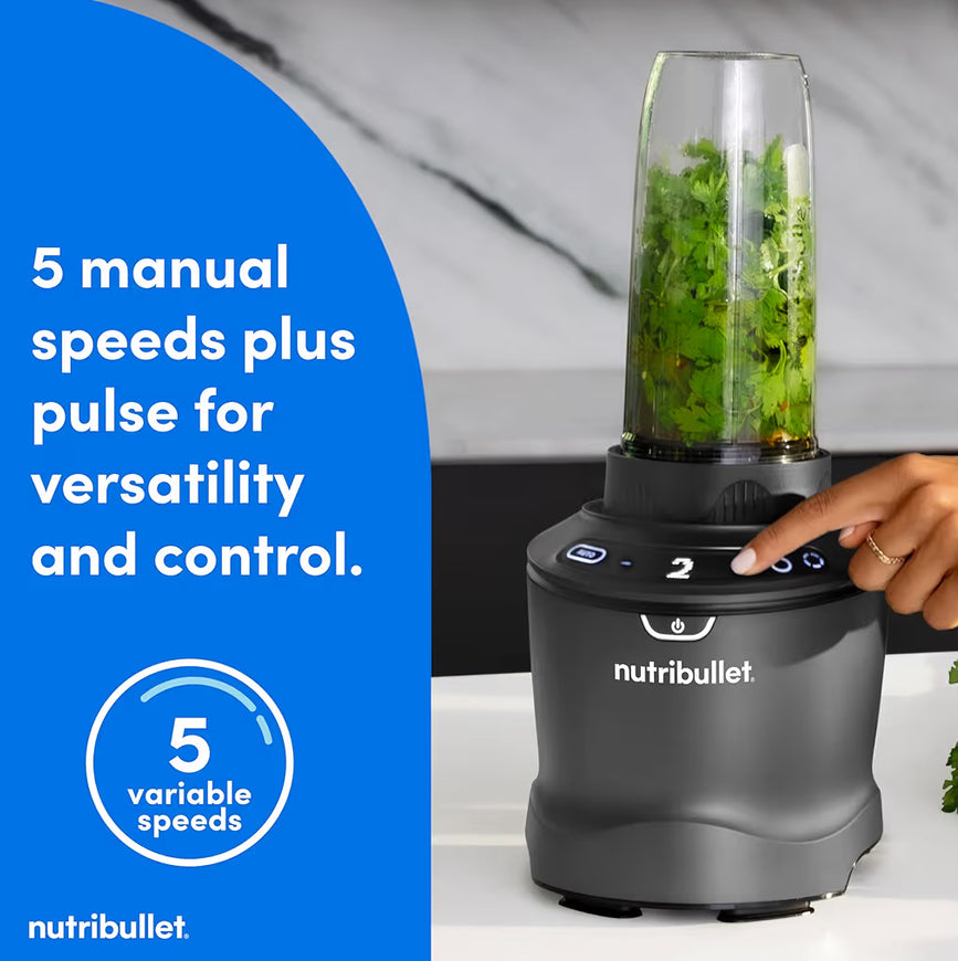 Nutribullet SmartSense Blenderkombinasie, 1400W, 64oz-beker, 32oz- en 24oz-koppies, 5-spoed - Grys