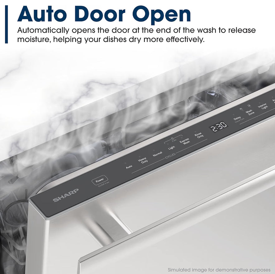 Sharp SDY6748SNS 24 in. Top Control Handle 47 dBA Dishwasher
Top Control, Handle, Third Rack, Auto Door Open