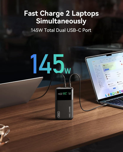 INIU 140W Kragbank, Kompakte 25000mAh Hoëkapasiteit Skootrekenaar Draagbare Laaier, USB C in&uit Tablet Kragbank, Slim Digitale Skerm Foonlaaier vir iPhone 16 15, Samsung, iPad, MacBook, Skootrekenaar ens.