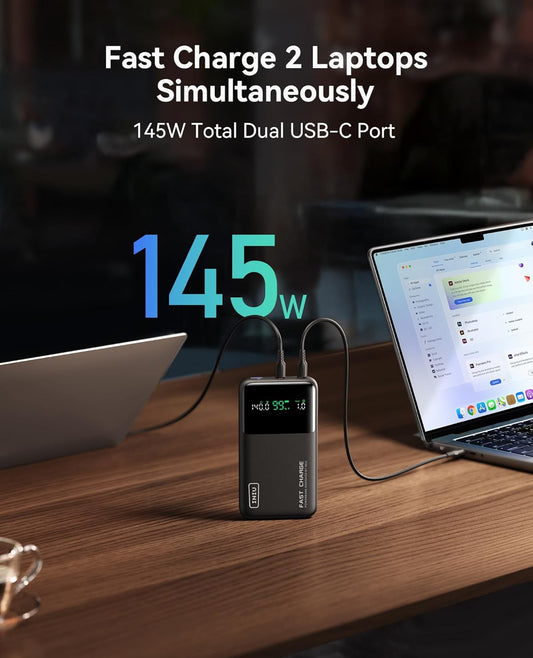 INIU 140W Kragbank, Kompakte 25000mAh Hoëkapasiteit Skootrekenaar Draagbare Laaier, USB C in&uit Tablet Kragbank, Slim Digitale Skerm Foonlaaier vir iPhone 16 15, Samsung, iPad, MacBook, Skootrekenaar ens.