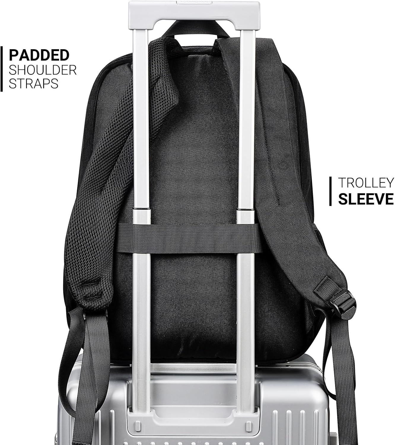 26L Backpack for School, College, and Travel: Corduroy Bookbag with 8 Compartments - Black