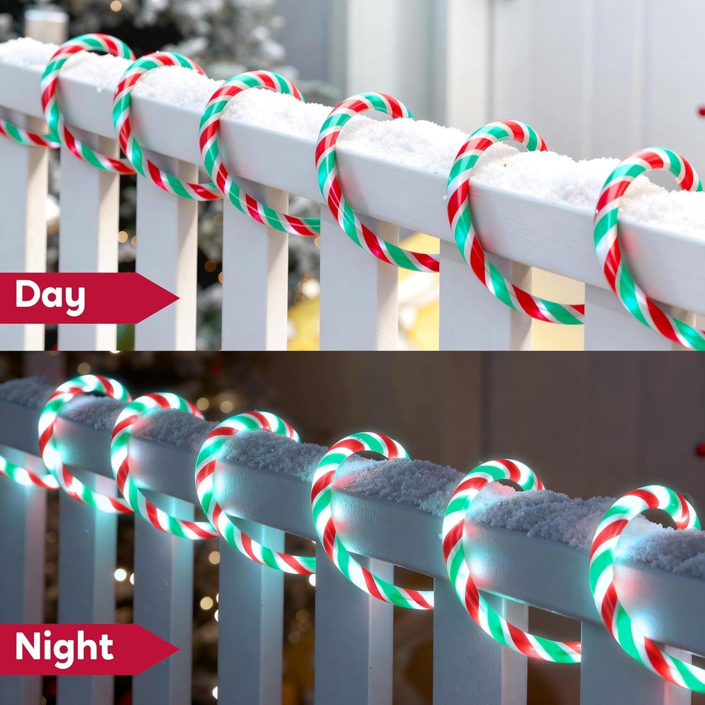 40FT LED Kersstok Touligte, Waterdigte 360 LED Kersversiering Liggies - (Rooi & Groen & Koel Wit)