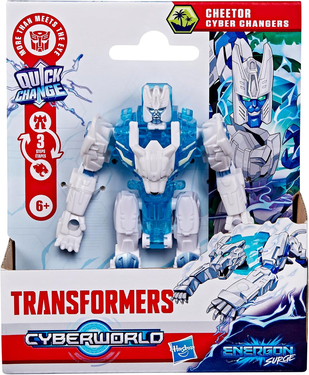 Transformers CYBERWORLD Cheetor Cyber Changers Energon Surge 4-Inch Action Figure Quick Change to Beast Mode - Robot Toys (Kids 6+)