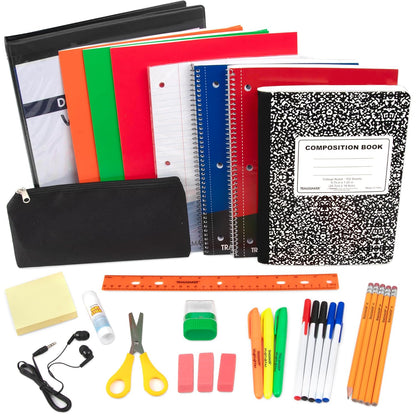 Middle and High School Supplies Essentials Kit - Includes Notebooks, Folder, Pencils, Earbuds, Notepad, Binder