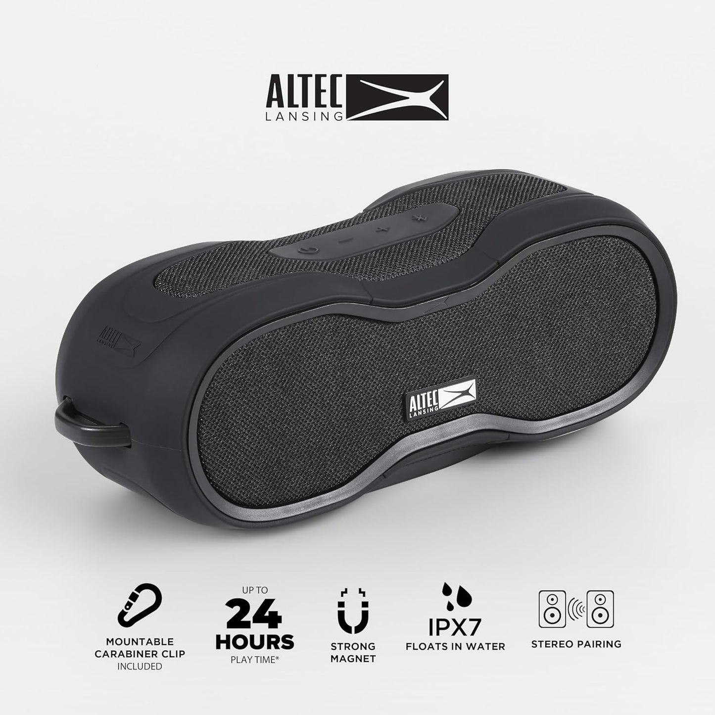 Altec Lansing BoomJacket XL Draadlose Bluetooth-luidspreker, Magnetiese Waterdigte Luidspreker, IPX7 Buite-luidspreker met 24H Speeltyd, Draagbare Luidspreker met Karabiner, Monteerbaar, Vinnige Laai