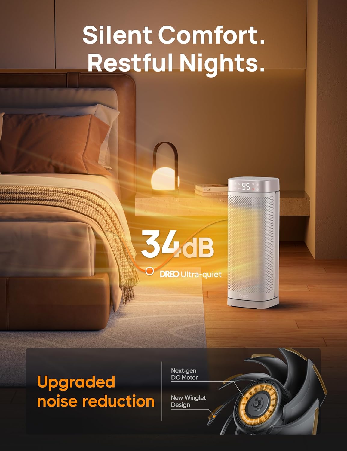 1500W Vinnige Verhit Draagbare Verhitter met Afstandbeheer, Groot PTC Keramiek Elektriese Verhitter, 12H Aanskakeltyd, 70° Ossillasie, Oorverhittingsbeskerming, Veiligheidsverhitting - Wit