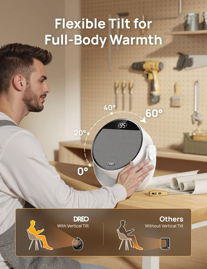 Ruimteverwarmer 1500W, 60° Verstelbare Kanteling, 3.2m/s Draagbare Elektriese Verwarmers vir Binnenshuise Gebruik met Termostaat, 8 Veiligheidsbeskermings, 3 Modes, Afstandbeheer - Wit