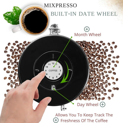 Mixpresso 16 Oz Swart Koffiehouer, Vlekvrye Staal Lugdigte Koffiehouer, Lugdigte Houer Vir Teeberging Met Datumspoorder, Vakuumverseëlde Espresso Lugdigte Houer, Suikerhouer Vir Die Huis