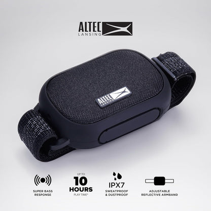 Altec Lansing Sportsarmband-luidspreker met ingeboude fiksheidspoorder, waterdigte Bluetooth-luidspreker, hartklopmonitor-armband, stappenteller, 12-uur speeltyd vir hardloop, stap, buitemuurse aktiwiteite