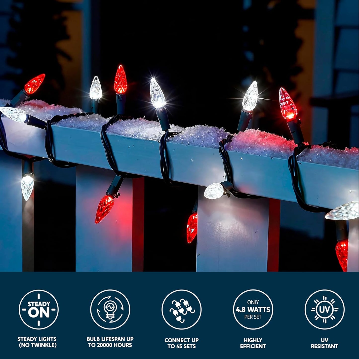 Rooi & Wit Kersfeesliggies, 100 LED Bestendige Aan Aarbei-liggies, 10.26 M Koppelbare Stringliggies – Groen Draad