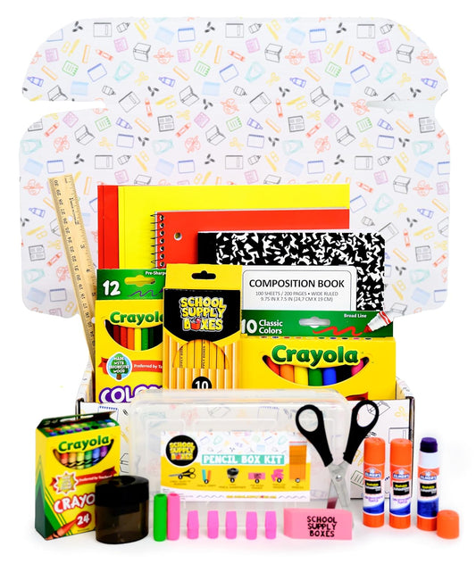 Terug Skool Toe Voorraadboks Graad K-5 - Skoolvoorraadbokse - 32 Stuk Skoolbenodighede Kit Sluit In Viltpenne, Kryte, Potlode, Skêre, Vouers, Gomstiffies, Notaboek, en Komposisieboek