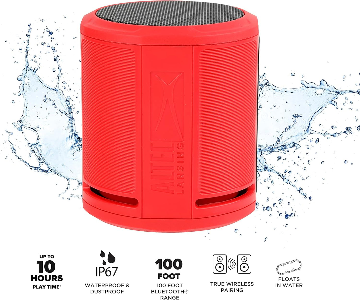 Altec Lansing HydraOrbit - Waterdigte Bluetooth-luidspreker, Liggewig en Draagbare Luidspreker vir Reis en Buiteluggebruik, Rooi