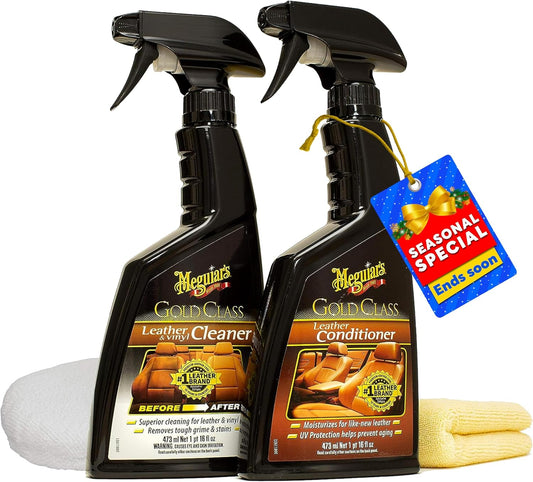 Meguiar's Leather Care Kit - Premium Car Cleaner and Conditioner Leather Cleaner for Car Interior, 2 Bottles (16 fl oz)