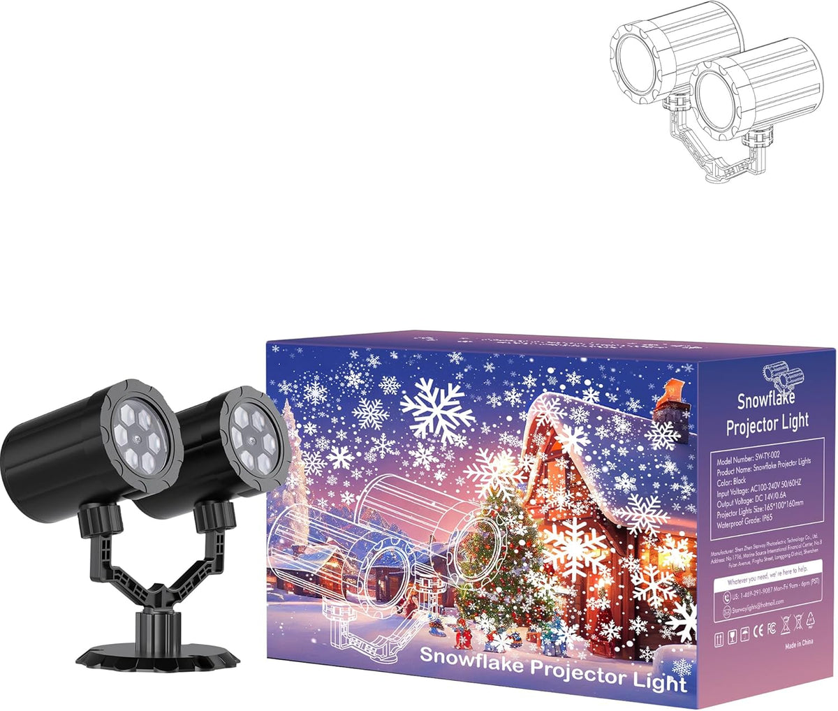 Christmas Double Head Snowflake Projector  Upgraded Multi-Mode, High Brightness, 360°Rotating, Waterproof - White